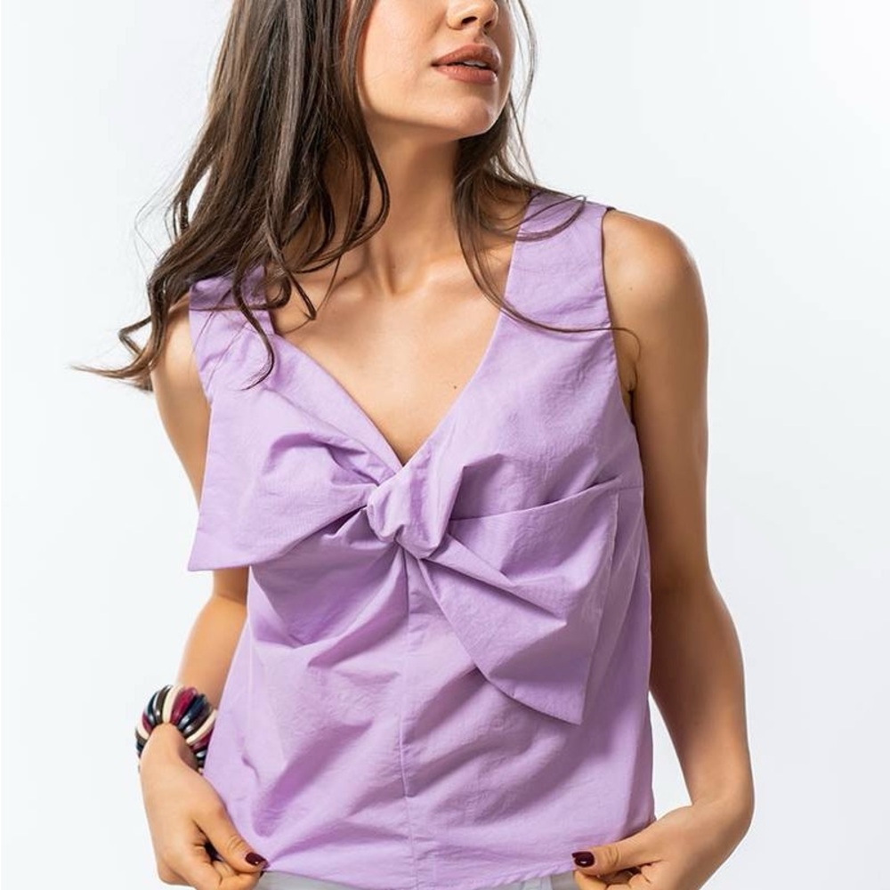 NEW EVIDNT Lavender Sleeveless Bow Top XS